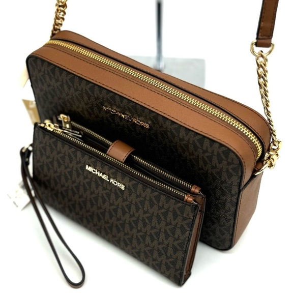 Michael Kors Large EW Crossbody Bag & Large Double Zip Wallet Brown - Picture 9 of 12